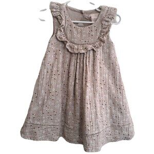 Rachel Ashwell Girl's 2T Beige Floral Sleeveless Dress Ruffles Faggotting
